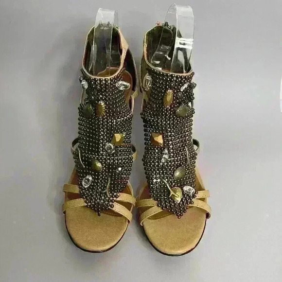Lola Cruz Beaded Embellished Strappy High Heel Sandals Tan EU 39 - Picture 9 of 13